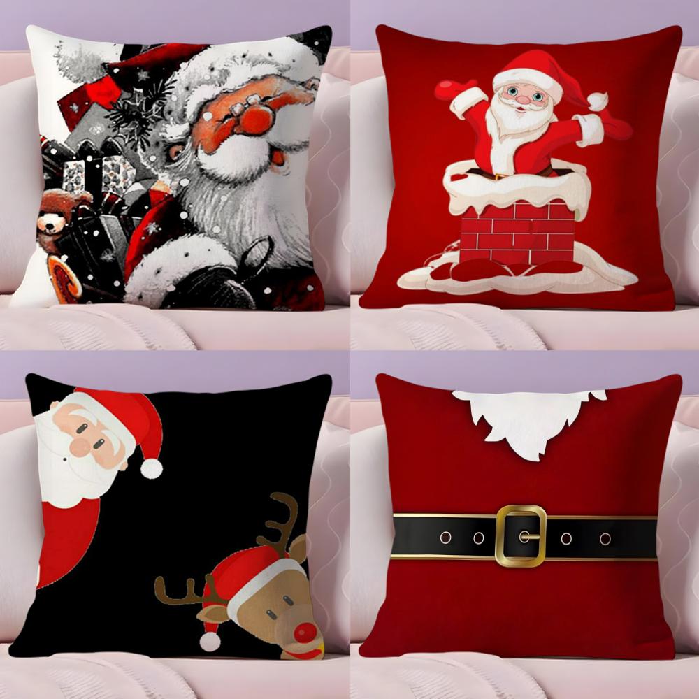 Classic Father Christmas Pillow Case Plush Fabric Soft Double-Sided Printed Sofa Warm Winter Home Gift Cushion Cover