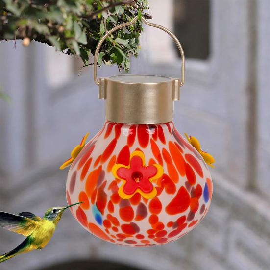 Hummingbird Feeder with Solar Light Water-proof Outdoor Garden Yard Hanging Auto-Lighting Semi-automatic