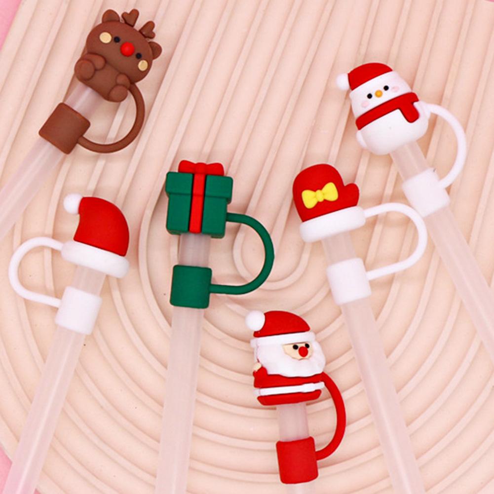 6-60pcs Christmas Silicone Straw Tips Drinking Dust Cap Splash Proof Plugs Cover Cup Accessories 8-10mm Straw Sealing Tools