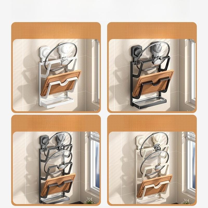 Suction Cup Lid Placer No Punching Wall Hanging Kitchen Rack Multifunctional Cutting Board Rack Powerful Lid Rack