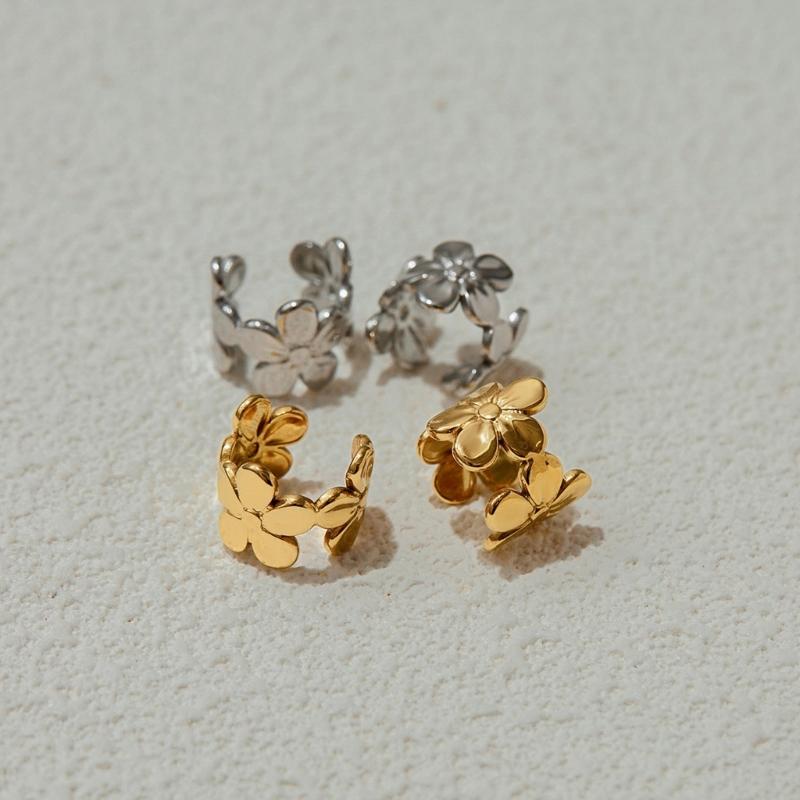 Stylish Floral Ear Clip Jewelry Stainless Steel Flower Earrings Comfort Wear Daily Accessory Fashion Accessories