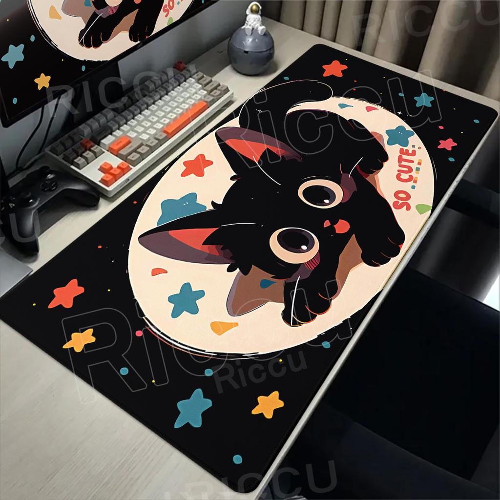 Black Cat Mouse Pad XXL Cute Lucky Cat Gamer Rubber Mousepad Pc Gaming Anime Keyboard Expansion Pad Non-slip Office Accessories