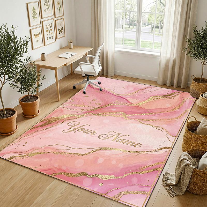 Pink Theme Soft Crystal Velvet Rug Custom Name & Text Print Non Slip Floor Rug for Bedroom Living Room
