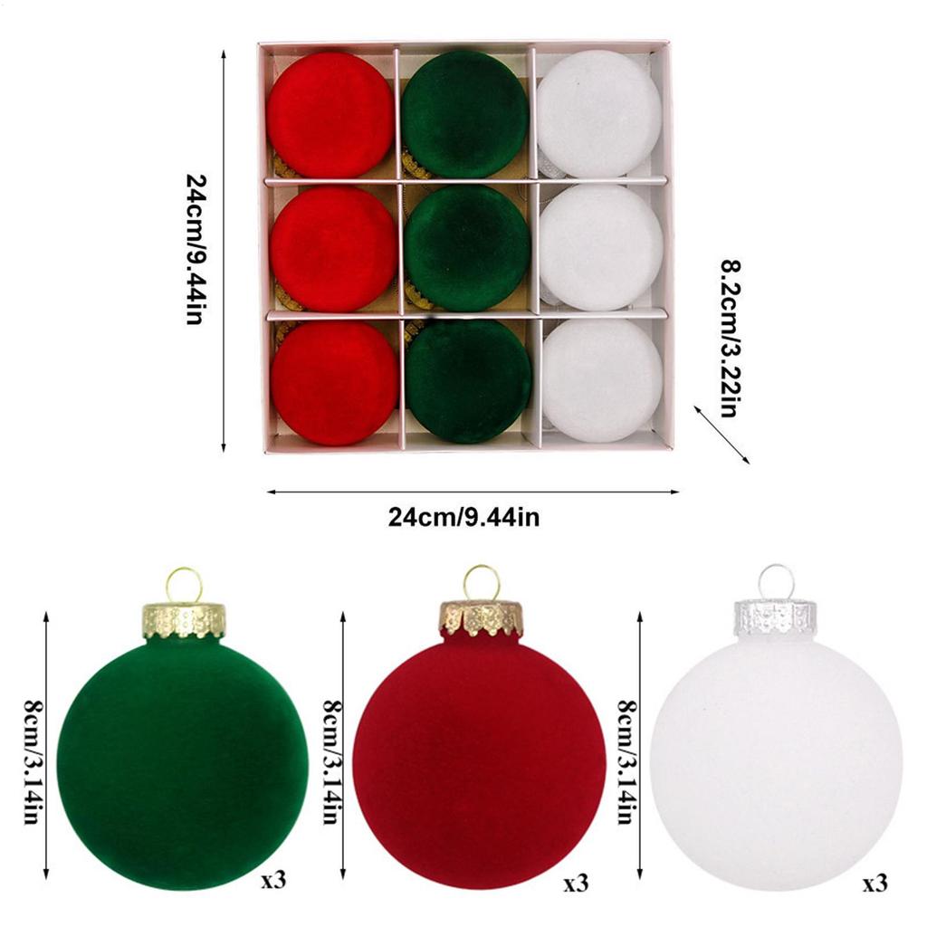 Christmas Tree Ornaments Hangable 9 Pieces Flocking Decor Decorative Tree Ornament For Holiday Home Wall Festival Fireplace