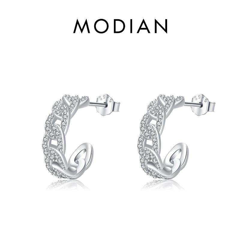 MODIAN 925 Sterling Silver Platinum Plated Stud Earrings Luxury Clear Cubic Zirconia Hypoallergenic For Women Wedding Jewelry