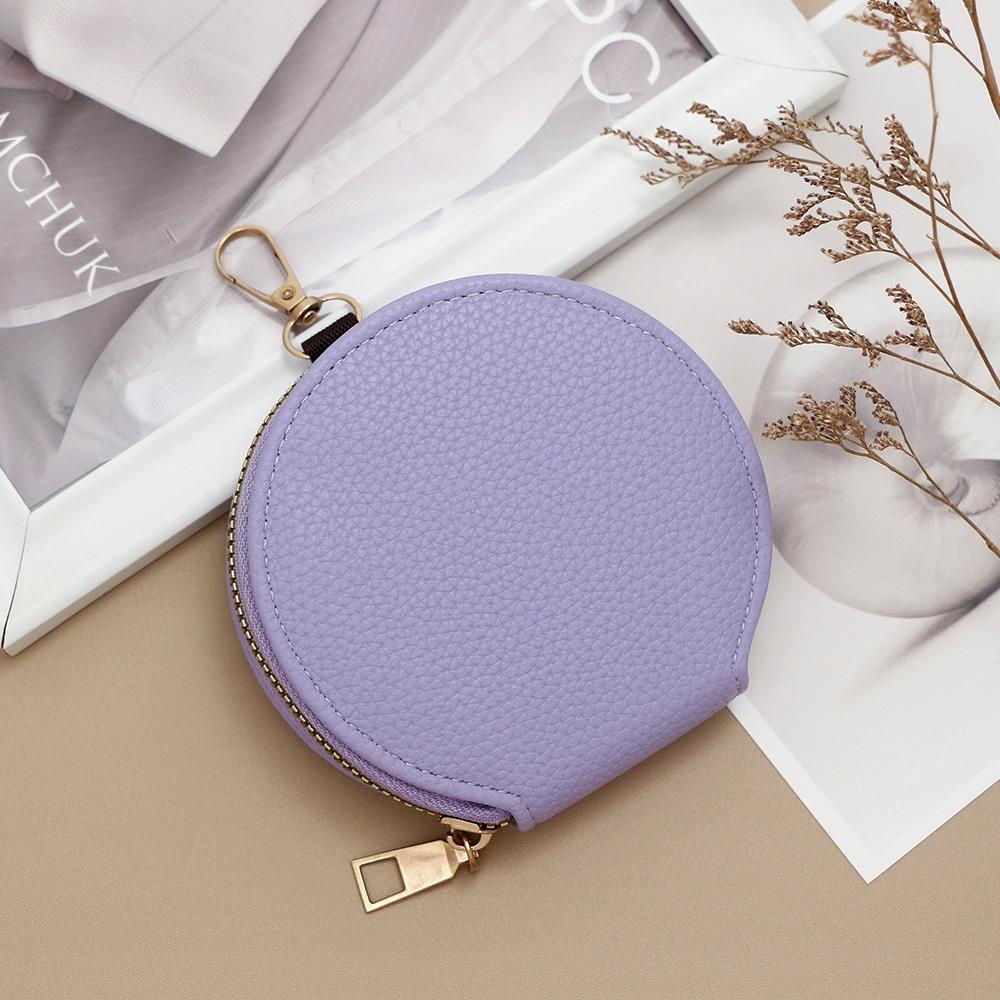 Korean Style Women Round Wallet Small PU Leather Card Holder Bag Zipper Coin Purse Girls Money Bag with Chain