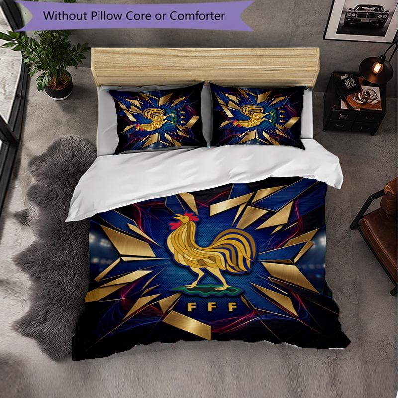 France Football Pattern 3 Pieces Bedding Set Soft Microfiber Duvet Cover with Pillow Cases for Bedroom