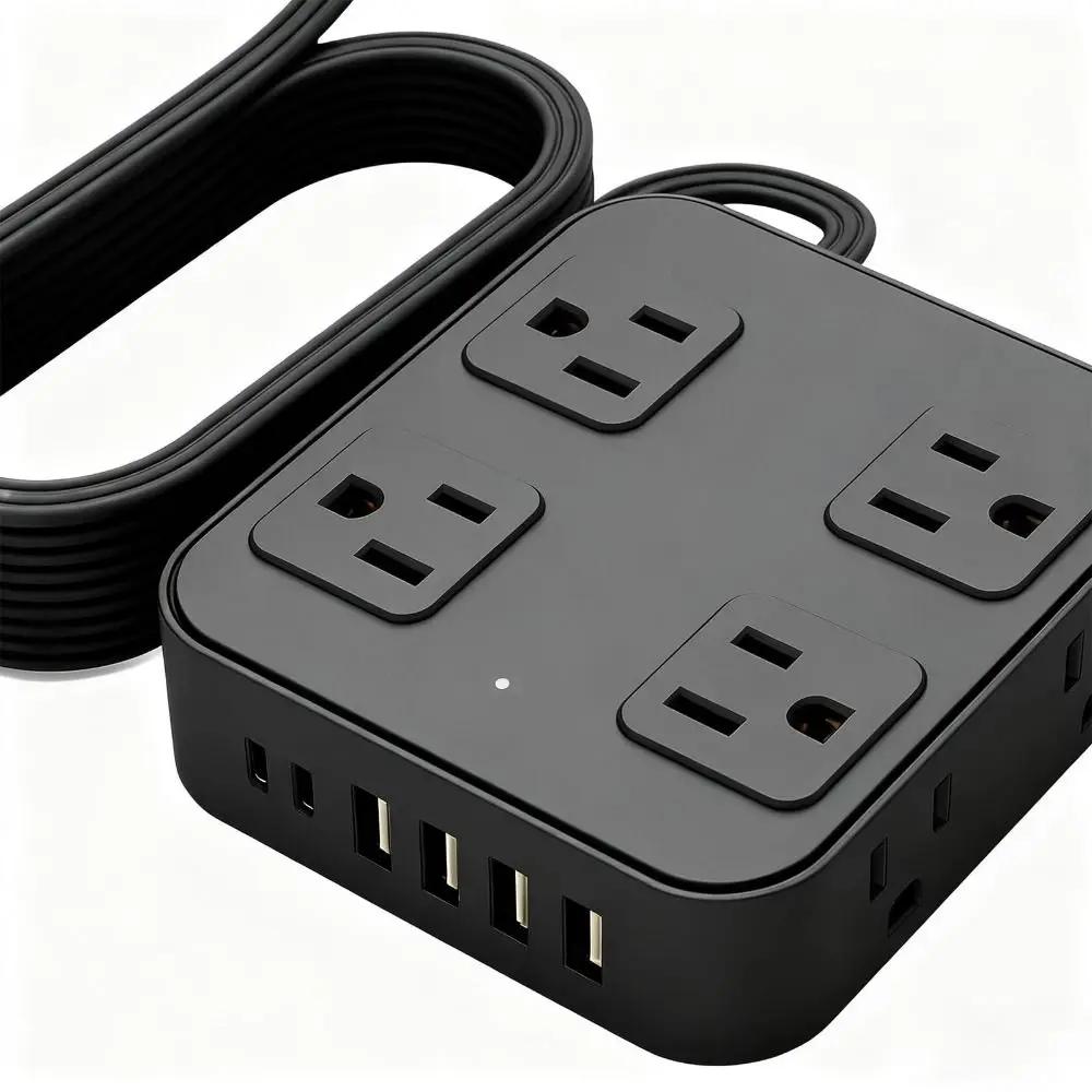 Flat Plug USB Ports Plug Strip 6 USB Ports 8 AC Outlets Extender with Cable Extender US Standard Socket Strip