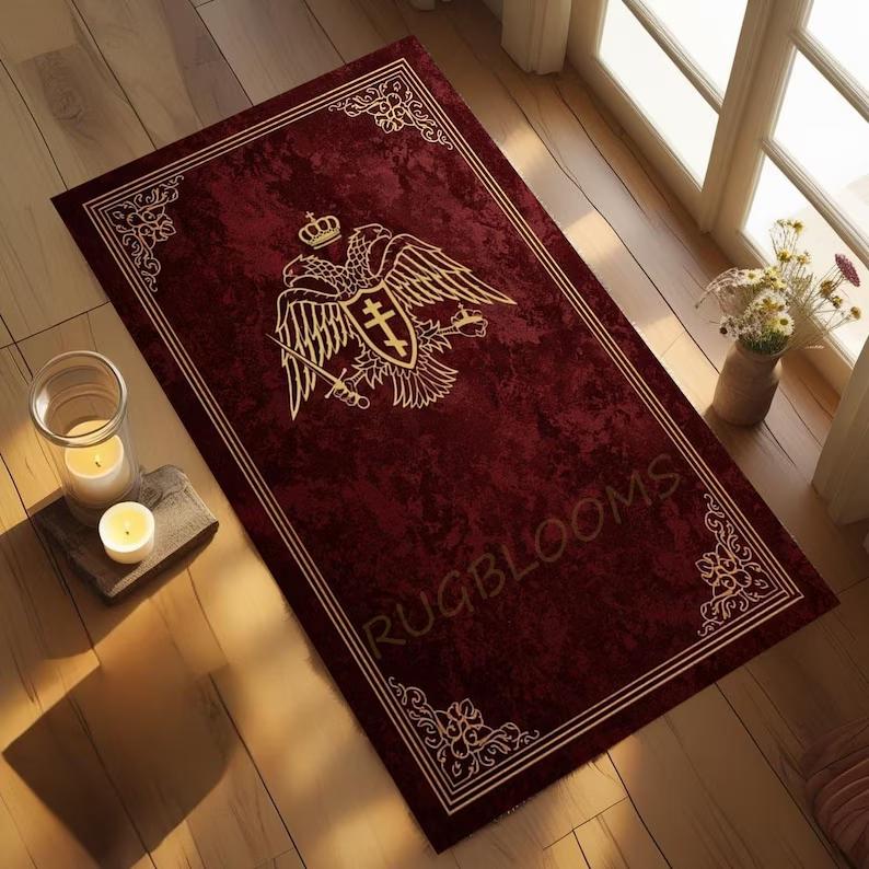 Byzantine Double-Headed Eagle Orthodox Prayer Rug | Non-Slip Christian Prayer Mat   Carpets for Living Room Mat Outdoor Rug