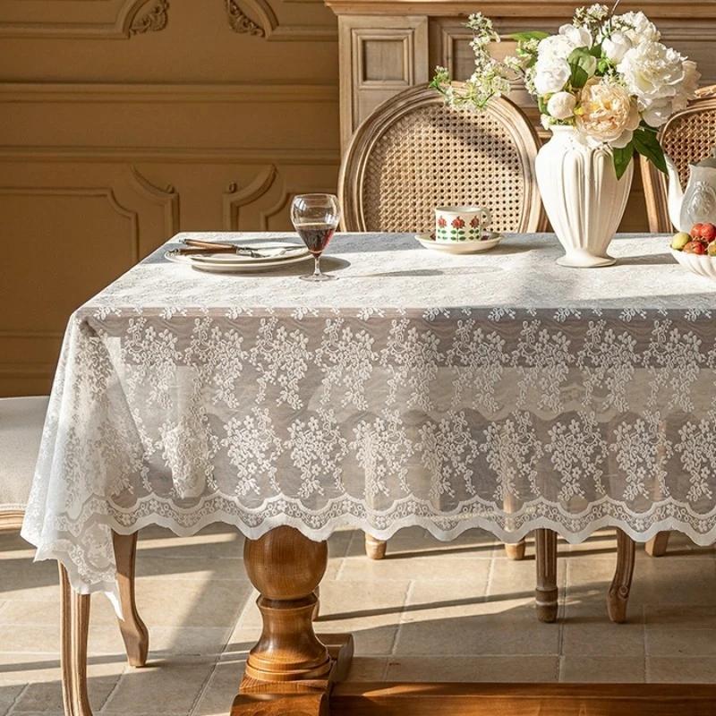 

2025 Hot Sale lace tablecloth white retro round table square tablecloth coffee table household French cover 140x140cm 1pcs