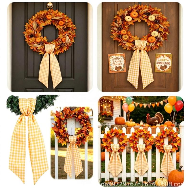 Entryway Wreath Ribbon Tie, Polyester Holiday Accent for Fall Gatherings, Thanksgiving Display and Classroom Use