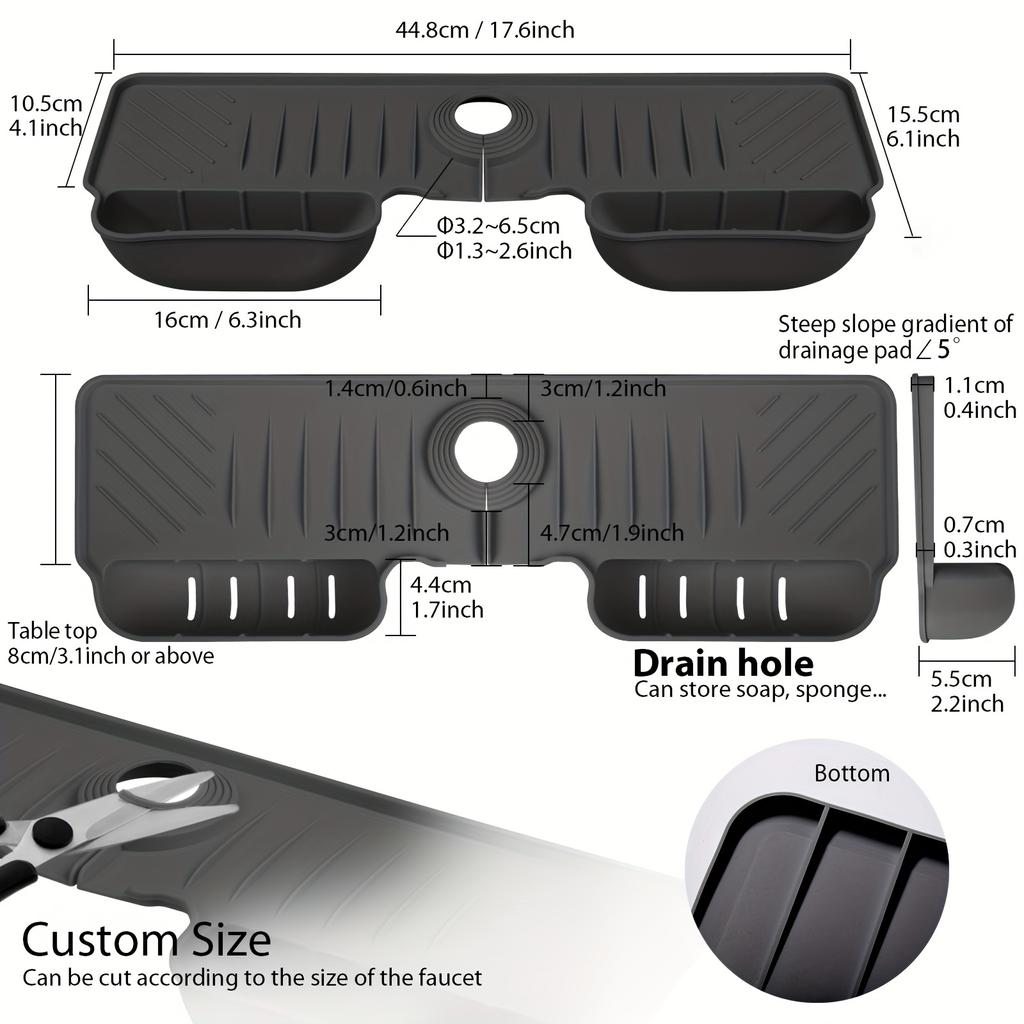 Silicone Sink Splash Guard Waterproof And Mildew-Proof Mat Draining Organization Plate For Kitchen Sink Storage Accessory Tools