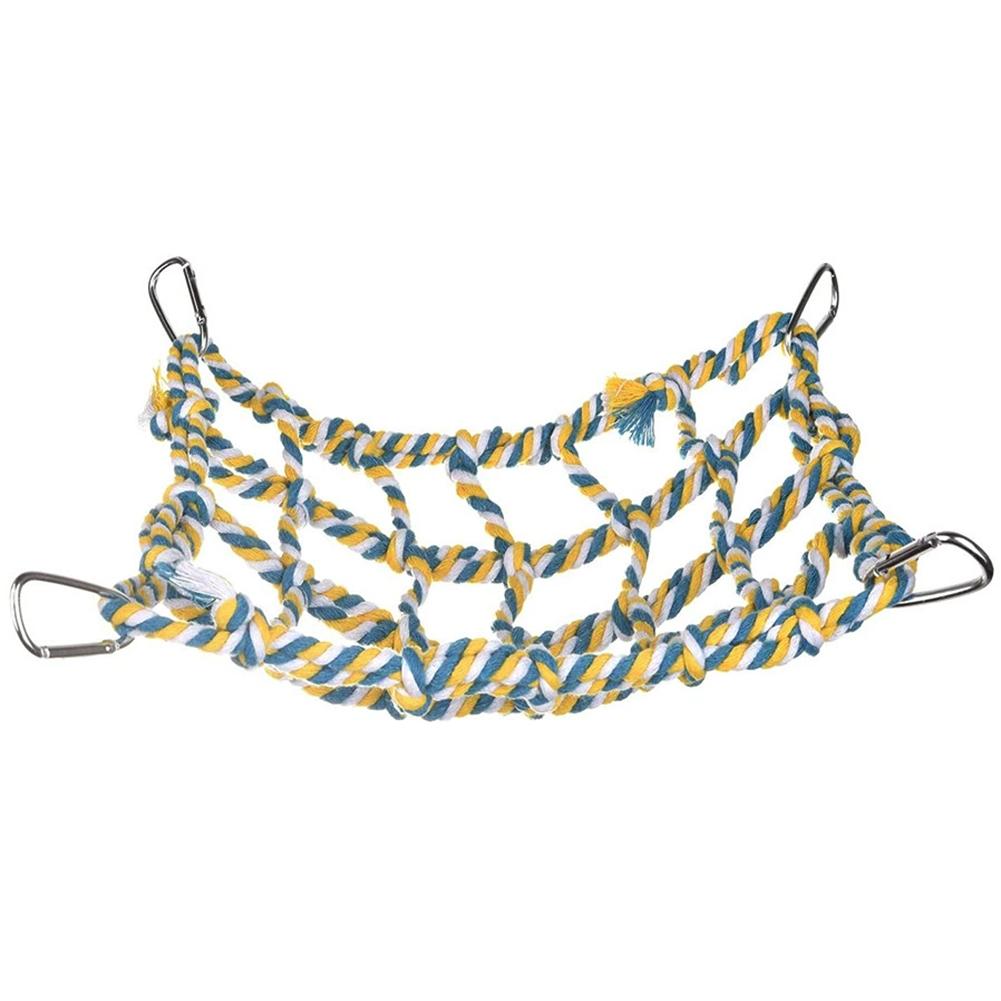 

Hand Woven Eco-Friendly Cotton Rope Parrot Climbing Net Hammock with Hook Bird Hamster Squirrel Hanging Chewing Pet Toys жёлтый