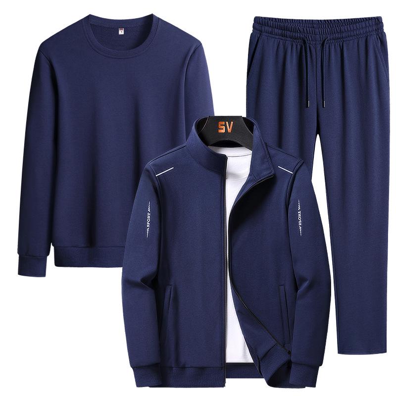 Plus Size Men's Casual Three-Piece Sports Jacket Set for Middle-Aged and Elderly - Loose Fit Sweatshirt for Spring and Autumn