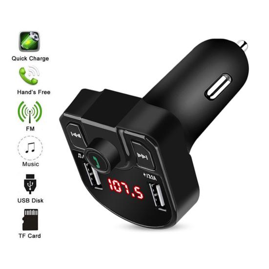 

Bluetooth-совместимый передатчик с двумя USB-портами для зарядки, беспроводной радиоадаптер для звонков в режиме громкой связи, автомобильные аксессуары