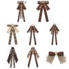 Vintage Brown Plaids Ribbon Bows Tie Brooch Pin for Women Girl Japanese Preppy Uniform Pre Tied Bowknot Corsage Necktie