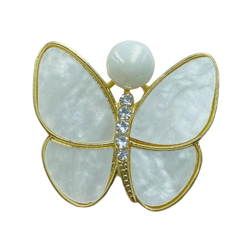 Butterfly Brooch With White Pearls And Crystal Accent Jewelry Accessories For Wedding Attire And Special Occasions