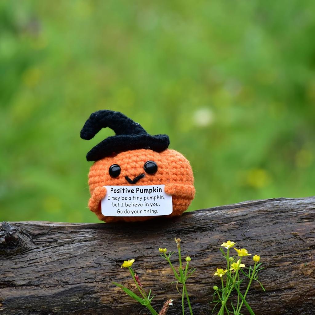 Crochet Positive Encouragement Pumpkin Dolls With Card Home Room Decor Handmade Knitted Pumpkin Desktop Decor Halloween Gifts