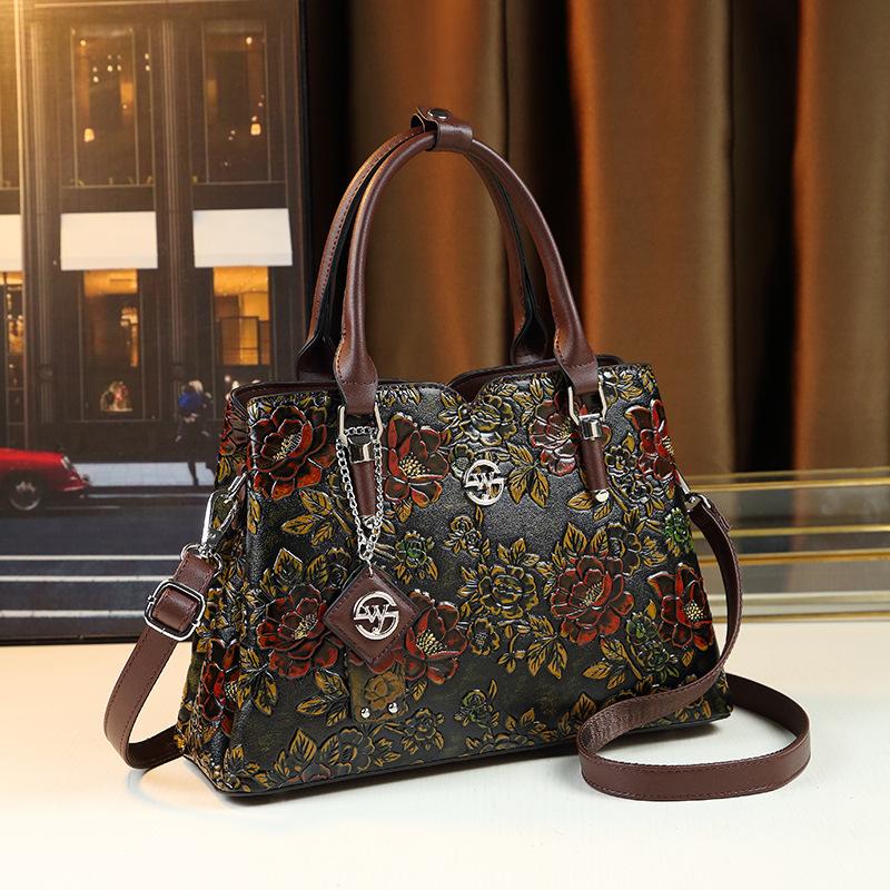 New Blossoming Wealthy Women's Retro Handbag, Fashionable and Versatile Single Shoulder Crossbody Bag