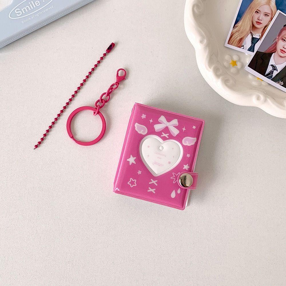 Love Heart Hollow Mini Photocards Holder Butterfly Bow Picture Storage Keyring  Women Girls