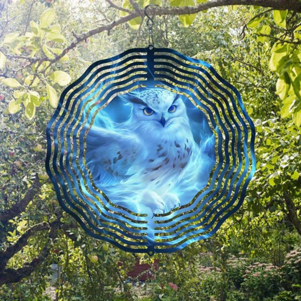 Magic Owl Wind Chime Hanging Rotating Wind Sculpture for Outdoor Garden Yard Decor Art Ornament