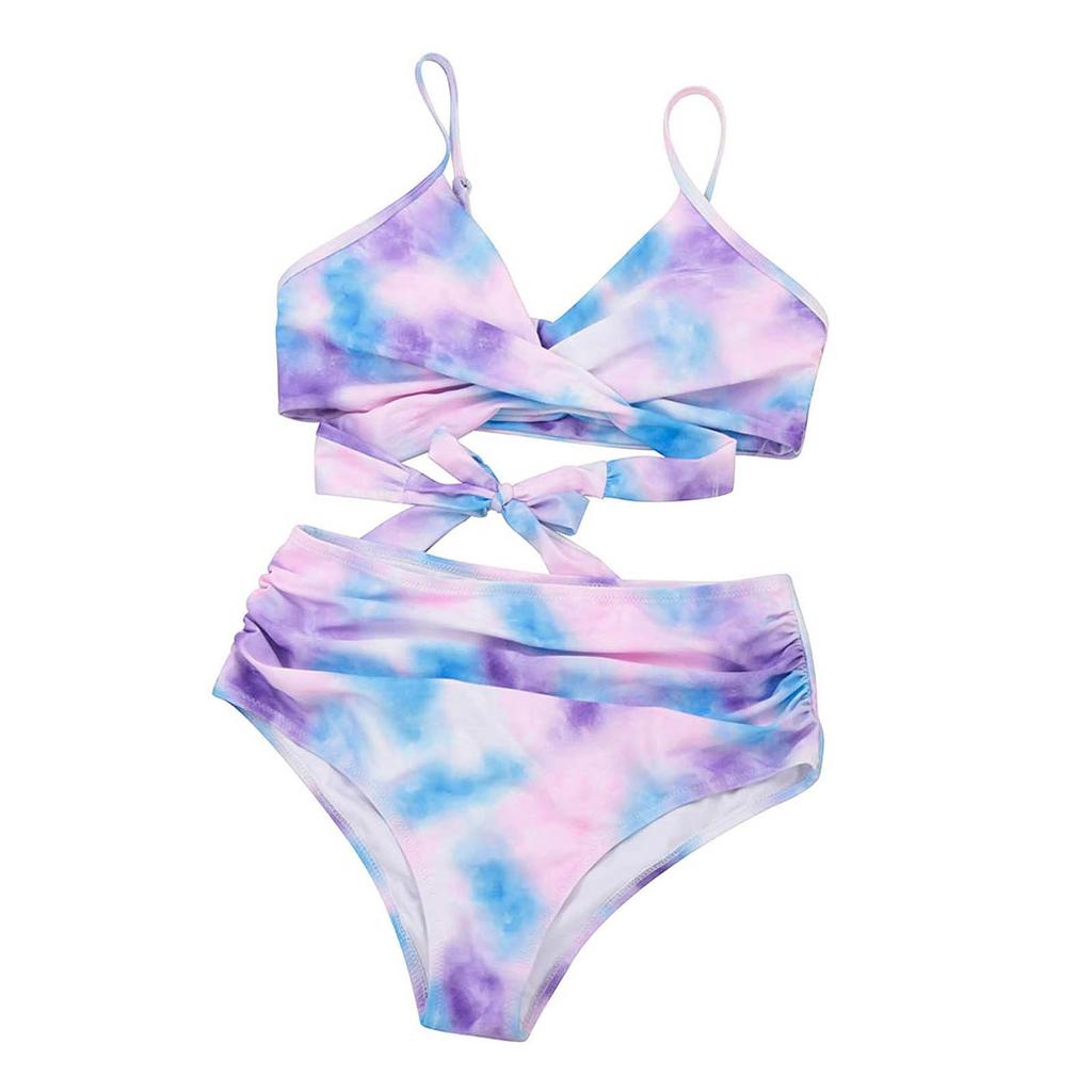 Women Two Piece Swimsuit High Waist Bikini Set with Padded Bra and Backless Design Adjustable Straps and Tie Back Closure