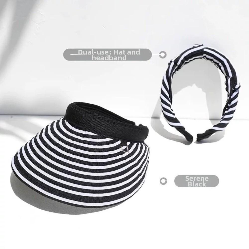Wide Brim Sun Protection Cap Foldable Striped Headband Stripe Empty Top Hat Beach Holiday
