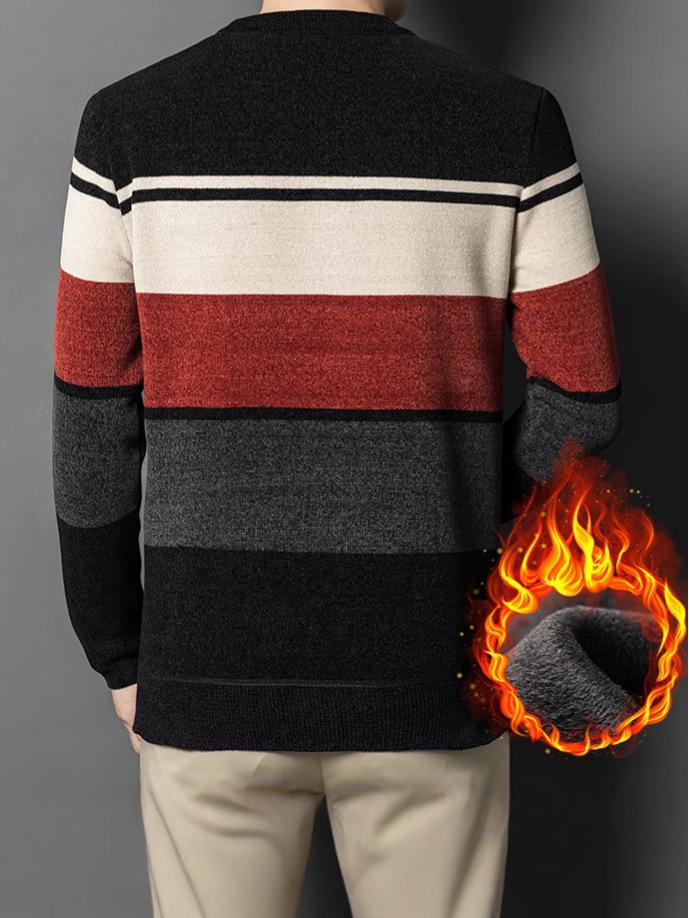 Men's Winter Chenille Sweater - Round Neck, Warm Velvet-Lined, Thick Knit Base Layer for Middle-Aged Men
