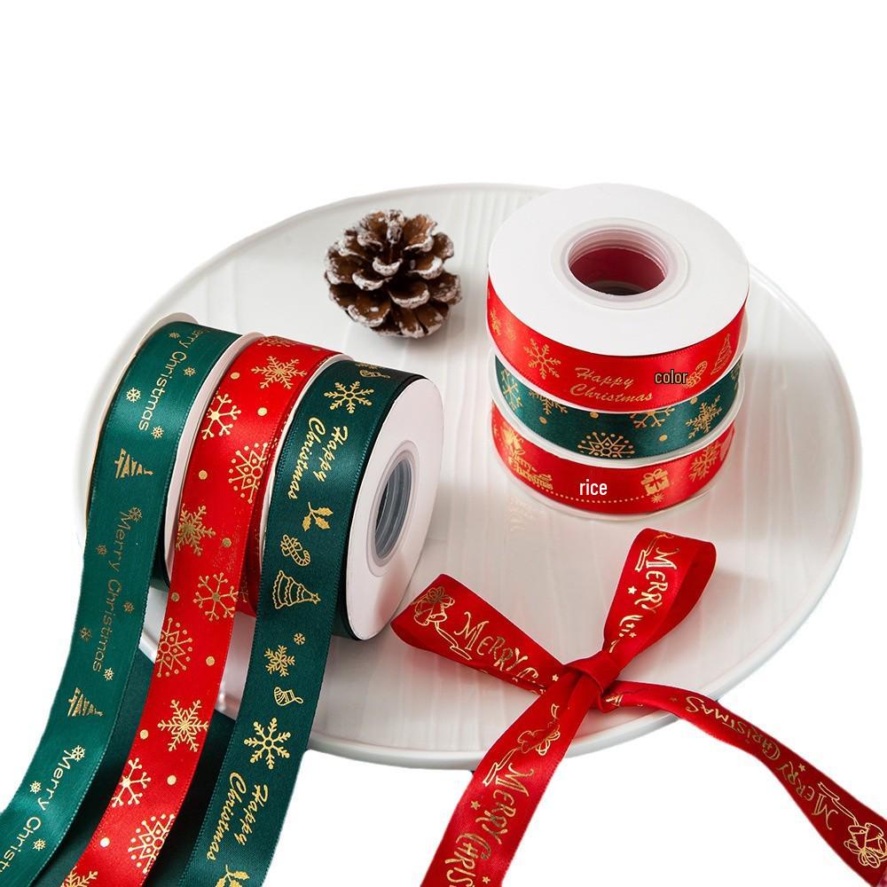 2.5cm Christmas Tree Satin Ribbon for DIY Bows, Flowers, Gift Boxes, and Baking Packaging