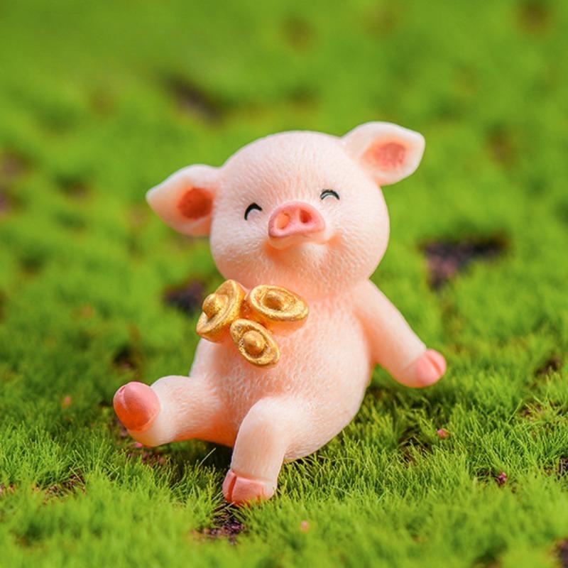 Mikro Schweinchen Familie Figur Harz Ornamente Miniaturmodell Mini Tierstatue Bonsai Dekoration Garten Heimdeko