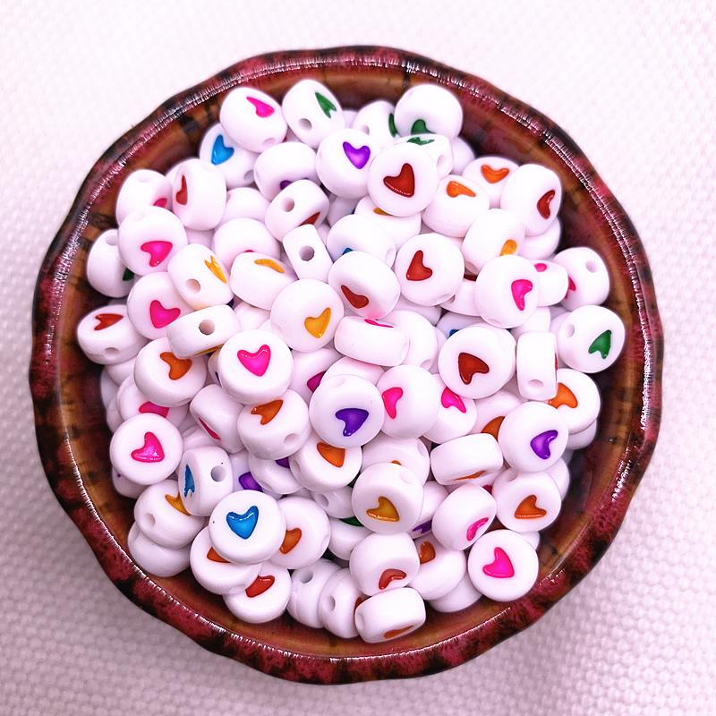 

New 100pcs 6X6mm 7x4mm Spaced Acrylic Round Beads Love Heart Shape Beads for Jewelry Making DIY Charms Handmade Bracelet