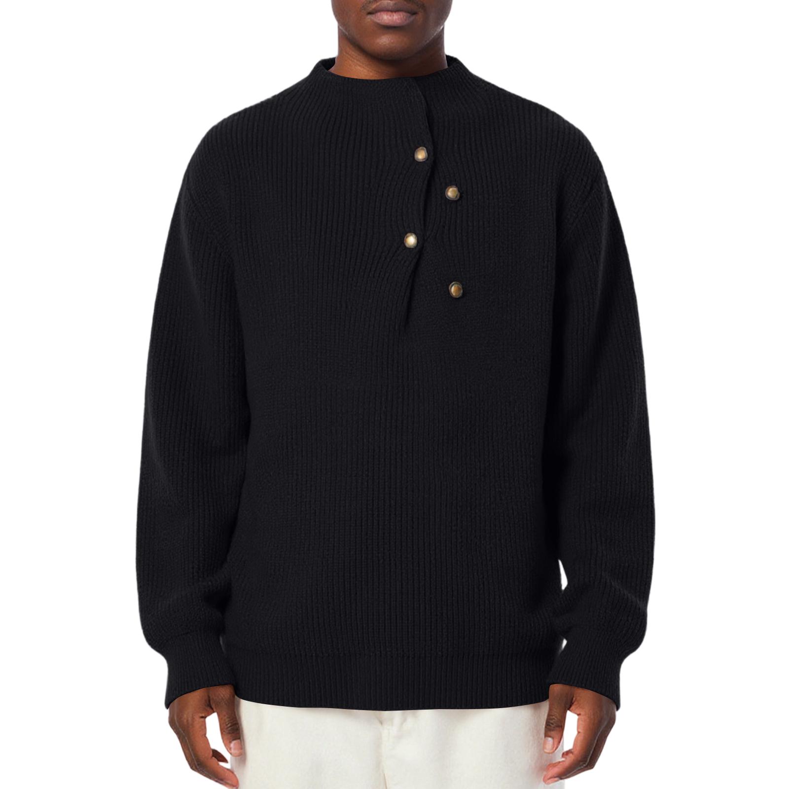 

Мужской Модный Вязаный Пуловер Длинные Рукава Свободный Круглый Вырез Свитер L чёрный