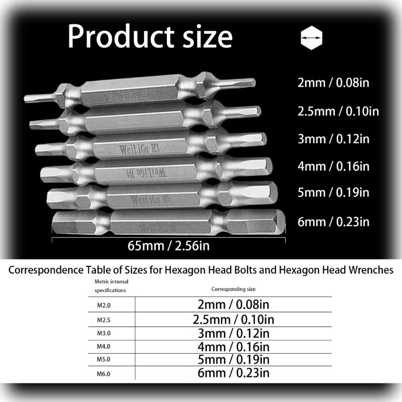 6pcs Double Headed Magnetic Hex Driver Bits Alloy Steel Magnetic Hex Bits For Long Lasting Performances And Efficiency