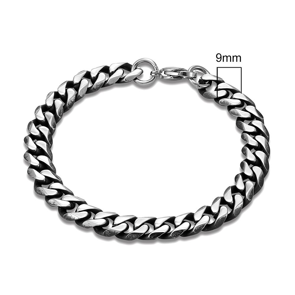 Punk Vintage Oxidized Black 3-11mm Stainless Steel Dainty Curb Cuban Link Chain Bracelets for Women Stacking Jewelry