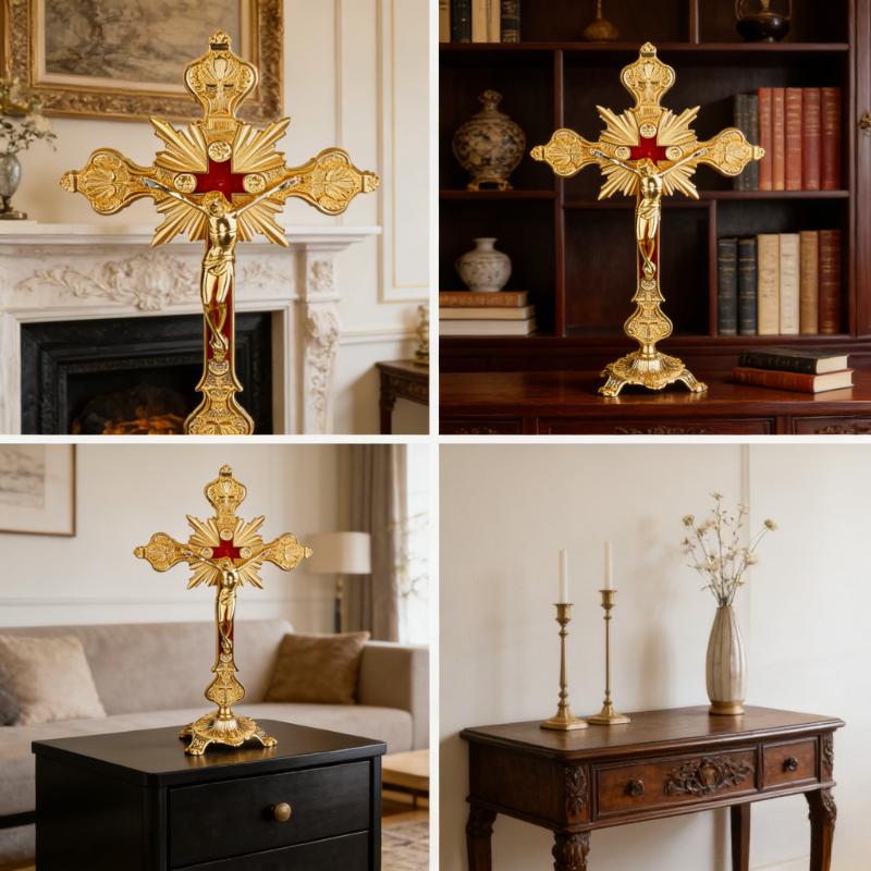 1Pc Church Relics Figurines Crucifix Jesus Christ on Stand Cross Home Chapel Wall Decor Decoration Home