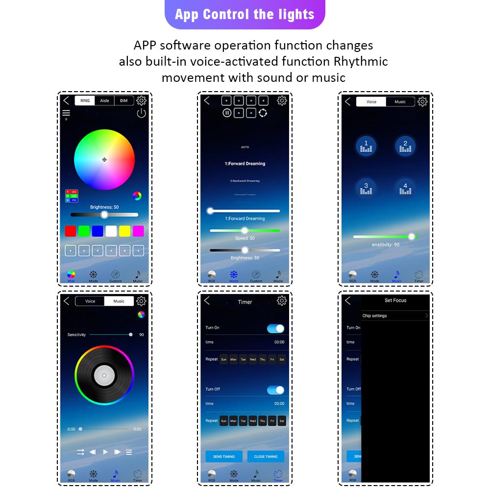 Car LED Ambient Light Interior Acrylic Strips 110cm Full Colors RGB Car Interior Hidden USB App Remote Control Atmosphere Lamp