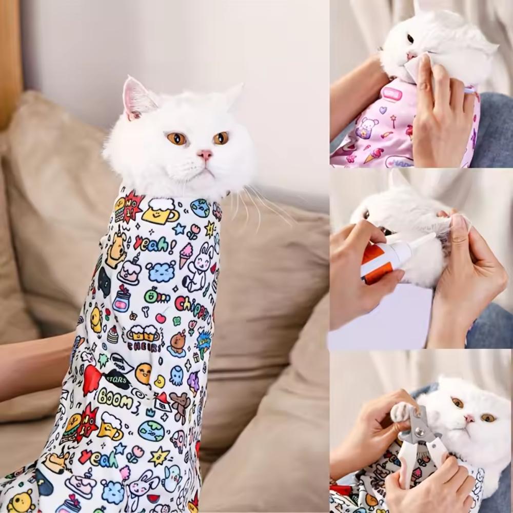 Cat Grooming Wrap Self-Adherent Cat Swaddle Burrito Wrap Anti-Bite Anti-Scratch Anti-Escape for Medicine Nail Clipping Pet Tool