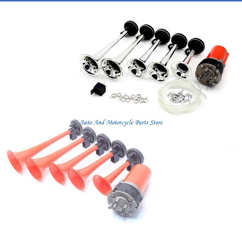 P9FD Car 125db 12V 5 Trumpet Musical Dixie Of Hazzard Electronic Chrome Air Horn