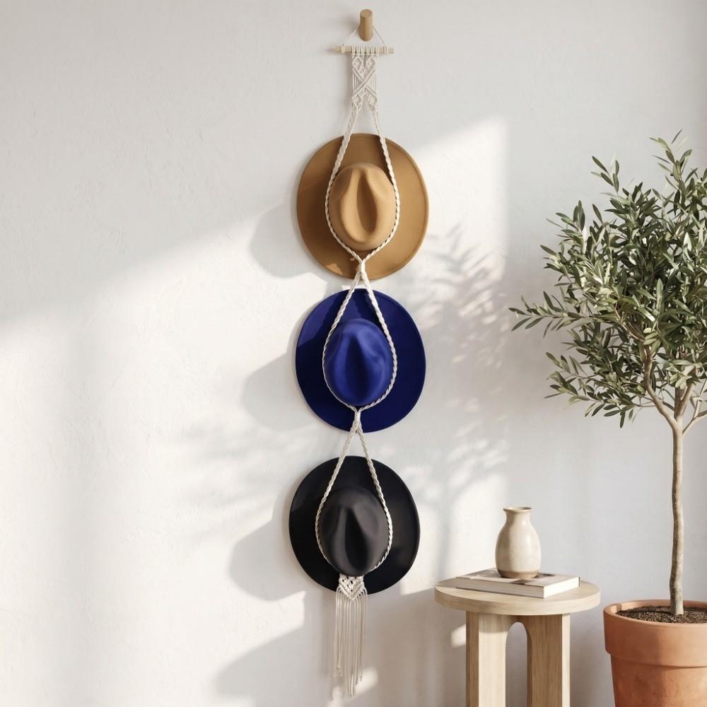 Length 160cm Wall Hanging Hat Organizer Boho Macrame Hat Hanger Daily Cap and Headwear Tidying