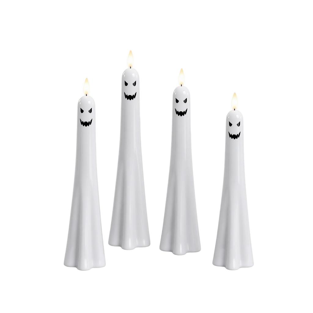 Lot de 4 bougies LED vacillantes d'Halloween avec lumière, à piles, nécessite 2 piles AA non incluses