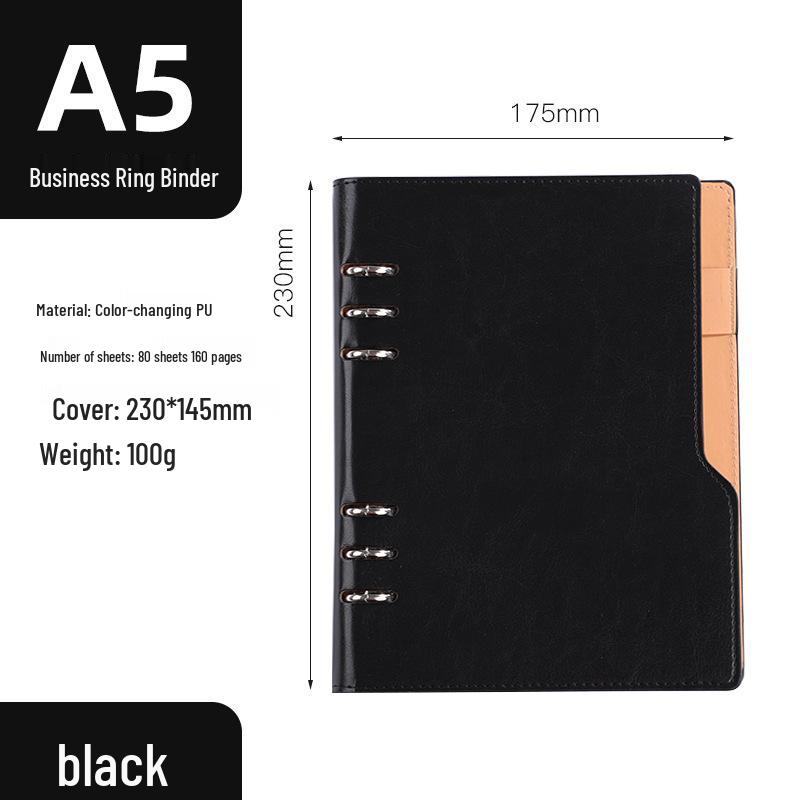 A5 Detachable 6-Hole Leather Binder Notebook with Card Slots