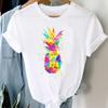 90s Women Watercolor Pineapple Lovely Trend Cute Short Sleeve Summer Fashion Print Tee Top T-shirt Lady Female Clothing Casual Graphic T-shirt