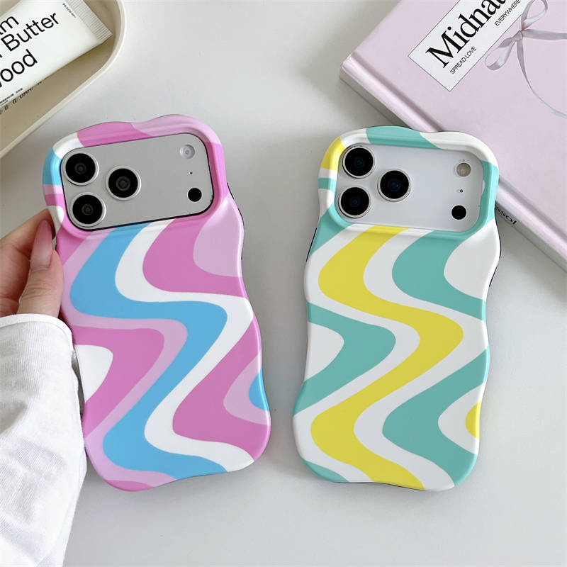 Color Blocking Wave Film Color Ripple Phone Case For Apple iPhone 17 16 15 14 13 Pro Max Shockproof Hard Proteciton Cover Coque