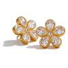 Yhpup AAA Bling Zirkonia Blume Goldene Steckerohrringe für Damen 316L Edelstahl Mode Glänzender Schmuck Wasserdicht