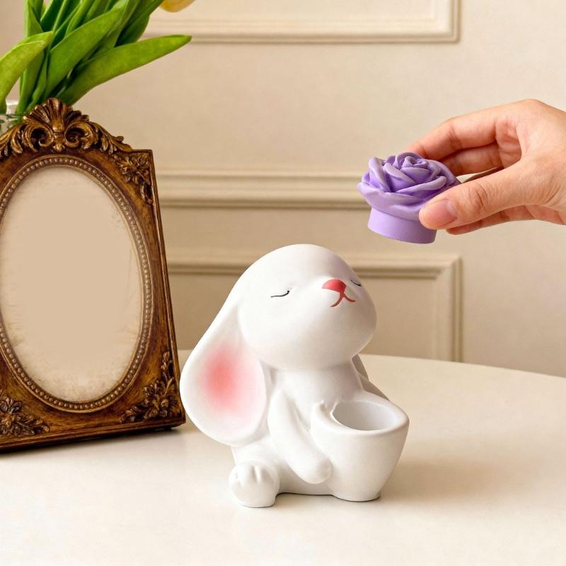 Rabbit Holding Flower Vase Silicone Mold Portable Charm Holder Resin Mold For Resin Jewelry Making And DIY Crafts