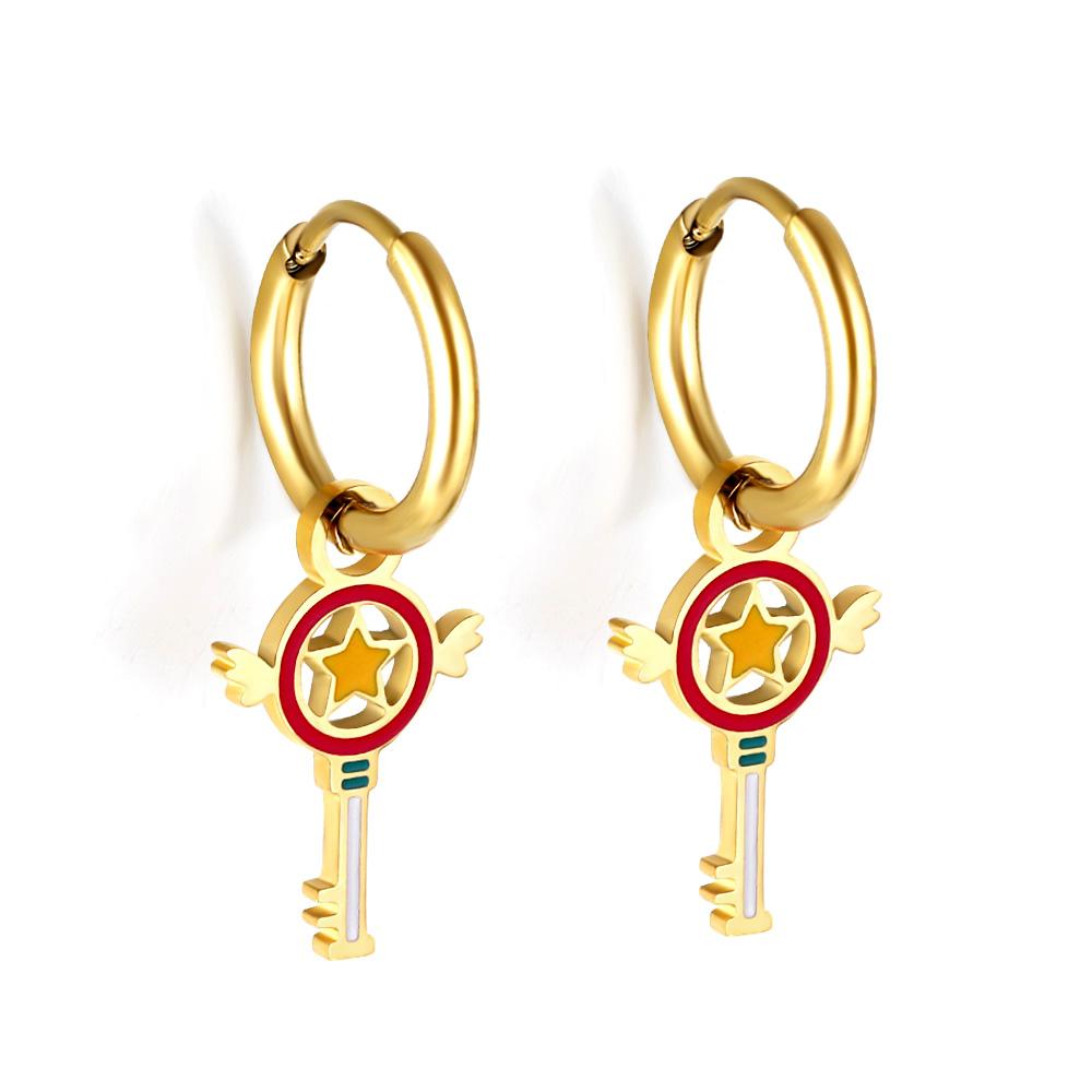 Stainless Steel Hoop Earrings Trendy Cartoon Strawberry Cherry Pendants Women Girls Round Huggie Earrings Dangles Party Jewelry