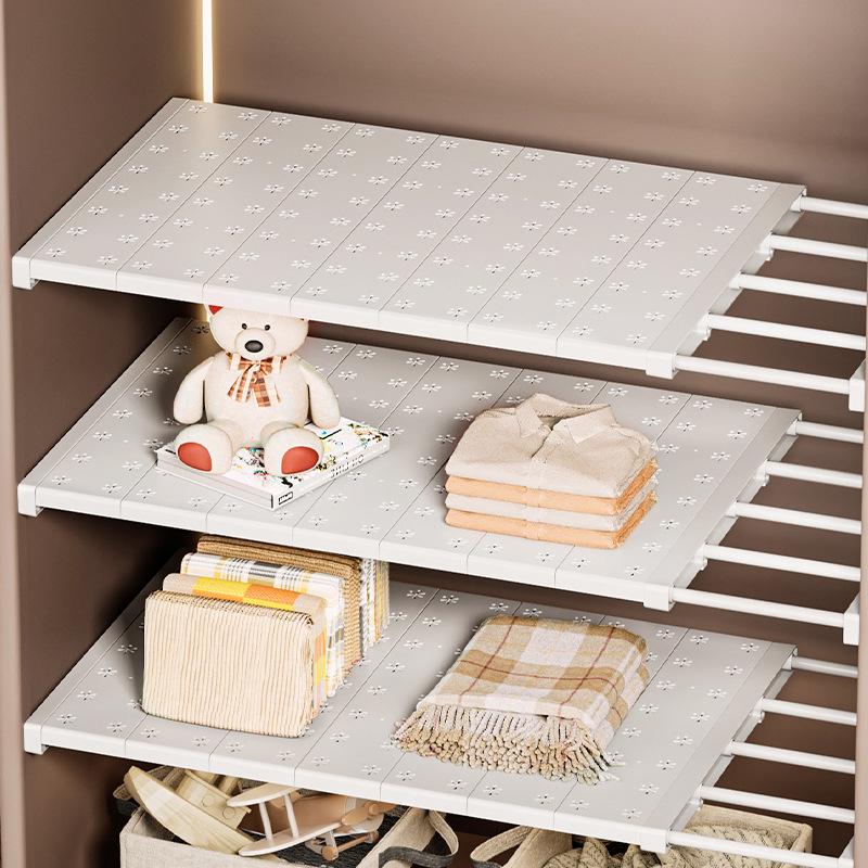 Wardrobe Layered Rack Cabinet Partition: No-Drill Retractable Shoe & Kitchen Storage Divider.