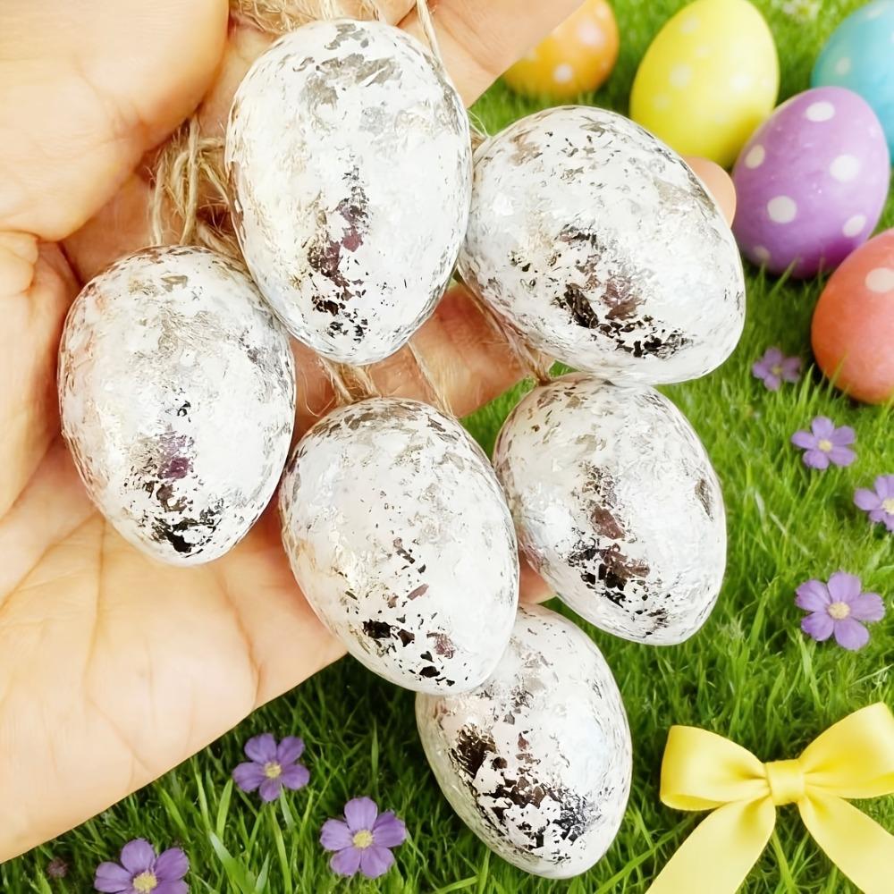 24 Piece Plastic Easter Silver/Golden Foil Egg Hanging Easter Decorative Ornament  Indoor