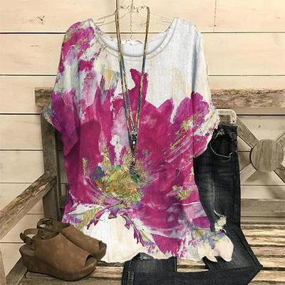Women's T-Shirts Top Short Pullover Sleeved Flower Printing Fashion Casual Style O-Neck Harajuku Tee Shirt Female Clothing