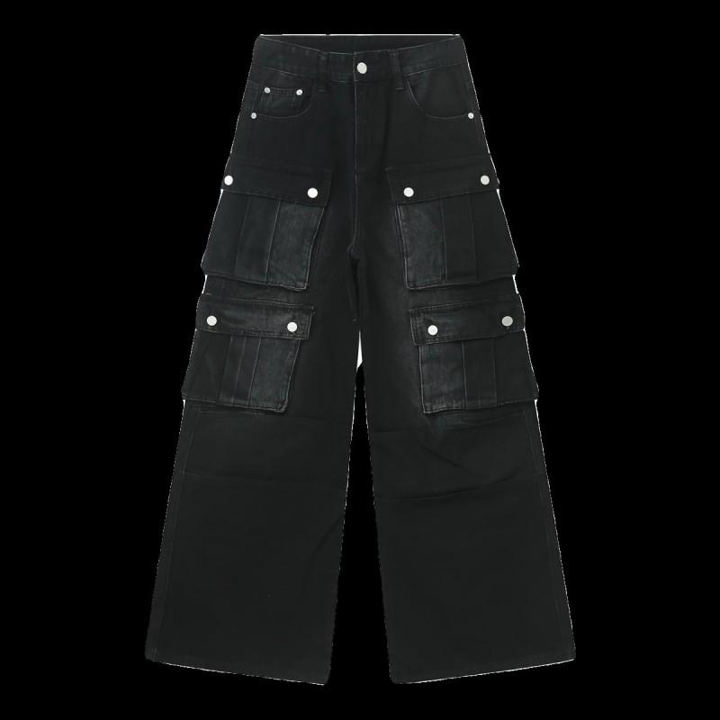 Mens Vintage Loose Fit Straight Leg Denim Cargo Pants With Multiple Pockets - Collection